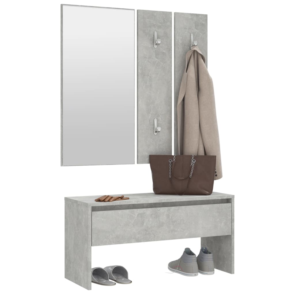 Hallway Furniture Set Concrete Grey Engineered Wood - OLBRIT