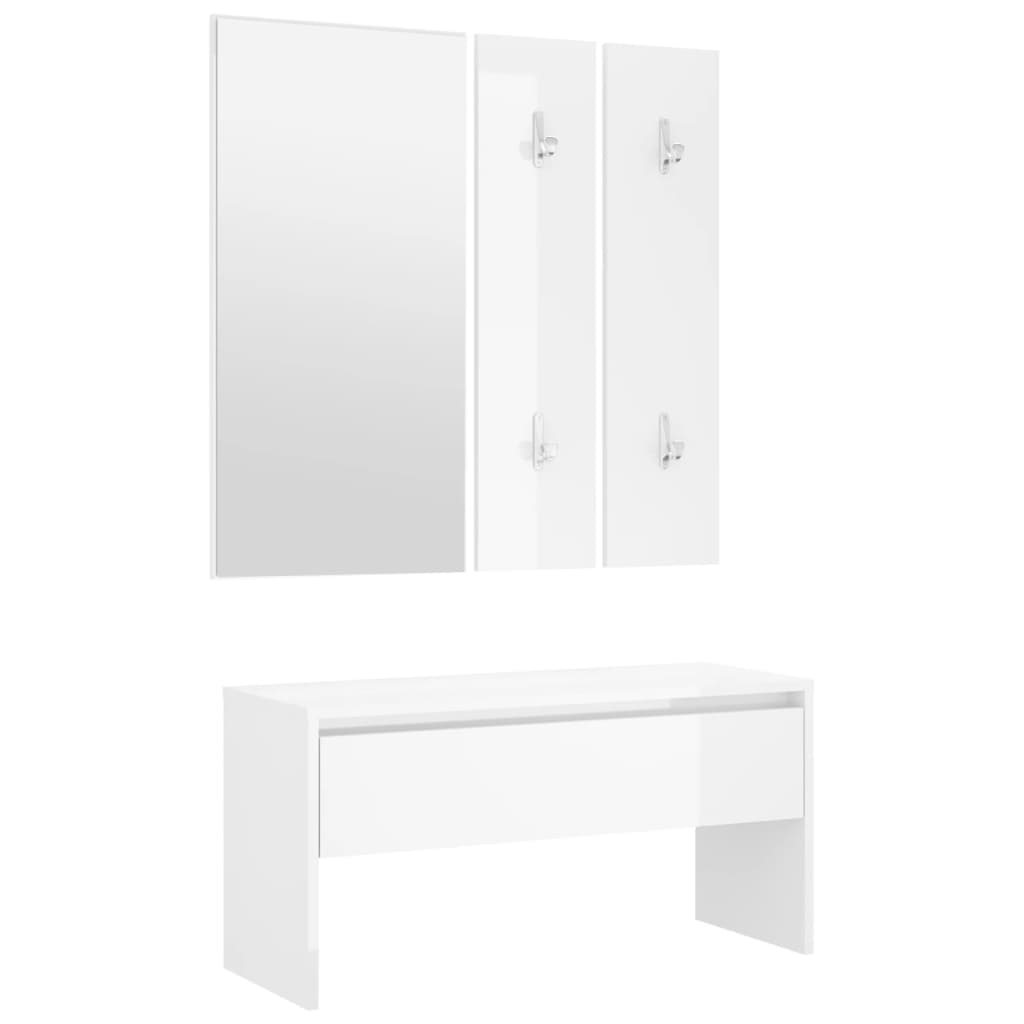 Hallway Furniture Set High Gloss White Engineered Wood - OLBRIT