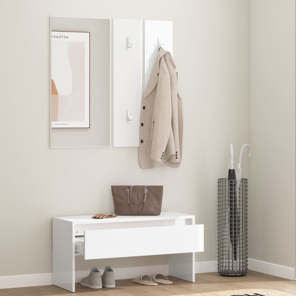 Hallway Furniture Set High Gloss White Engineered Wood - OLBRIT