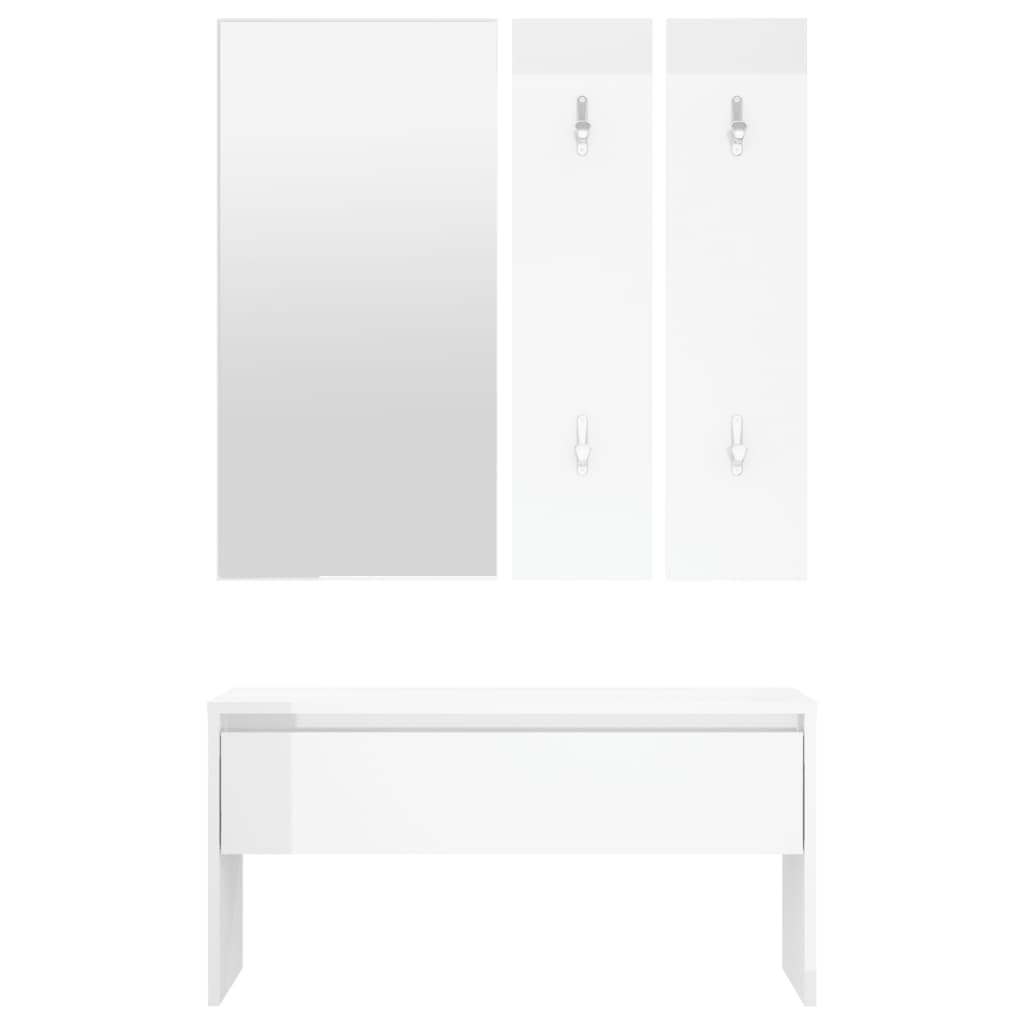 Hallway Furniture Set High Gloss White Engineered Wood - OLBRIT