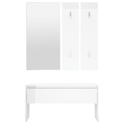 Hallway Furniture Set High Gloss White Engineered Wood - OLBRIT