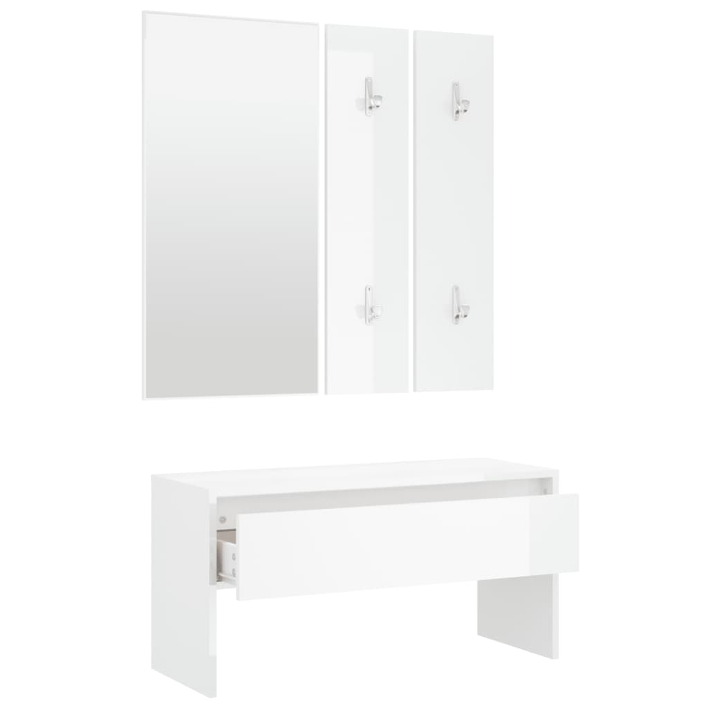 Hallway Furniture Set High Gloss White Engineered Wood - OLBRIT