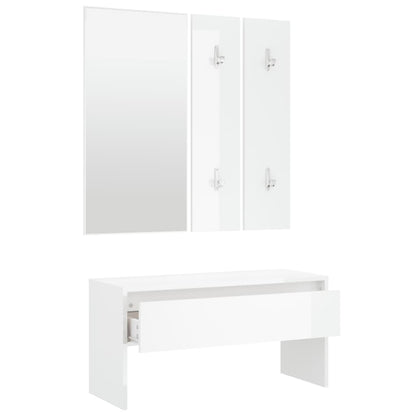 Hallway Furniture Set High Gloss White Engineered Wood - OLBRIT