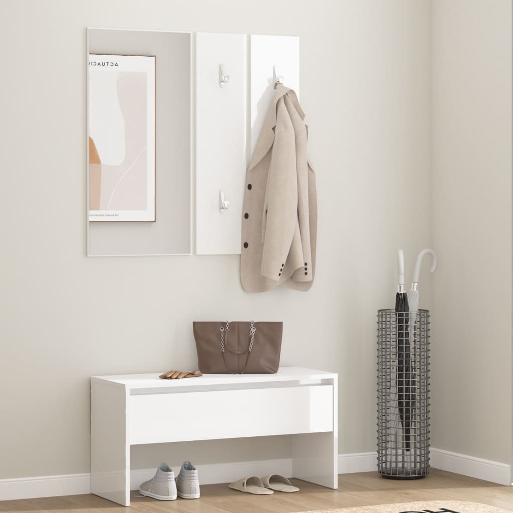 Hallway Furniture Set High Gloss White Engineered Wood - OLBRIT