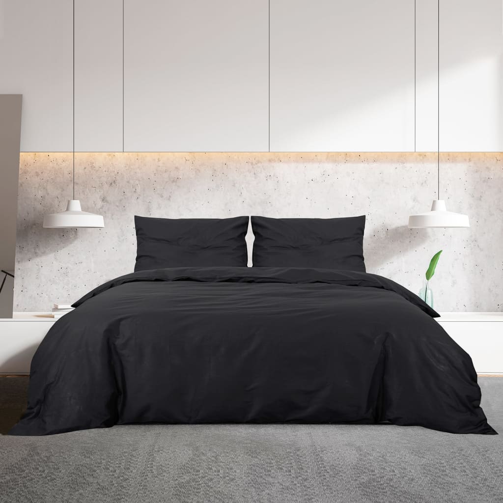 Duvet Cover Set Black 155x220 cm Light-weight Microfiber - OLBRIT