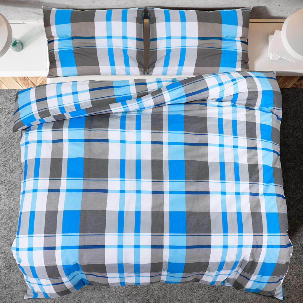 vidaXL Duvet Cover Set Blue and Grey 220x240 cm Cotton - OLBRIT