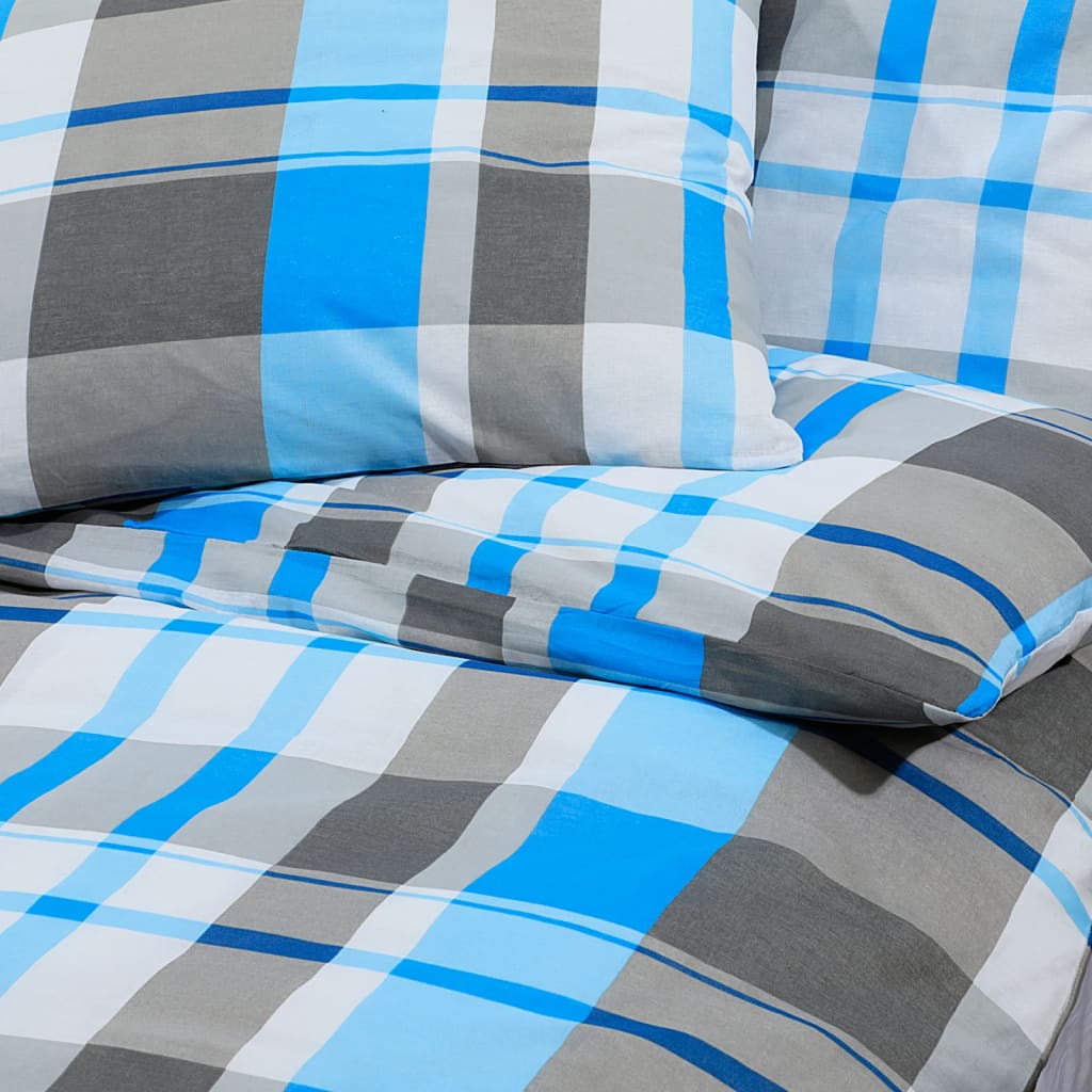 vidaXL Duvet Cover Set Blue and Grey 220x240 cm Cotton - OLBRIT