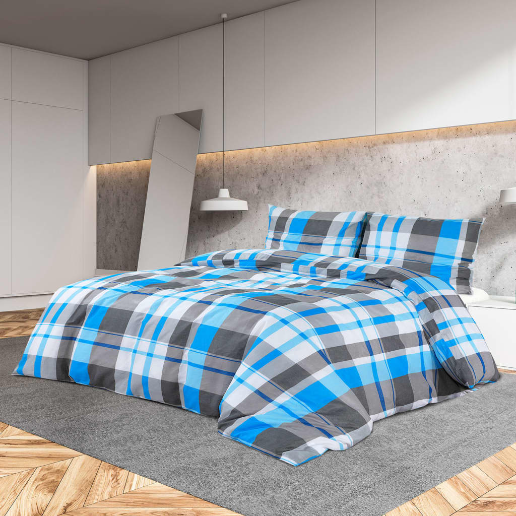 Duvet Cover Set Blue and Grey 200x200 cm Cotton - OLBRIT