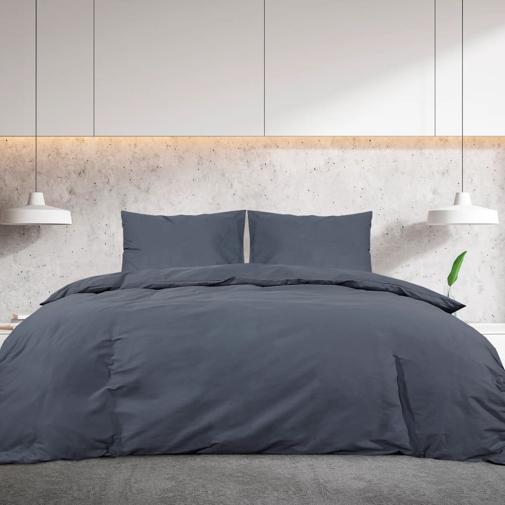 Duvet Cover Set Anthracite 200x200 cm Cotton - OLBRIT