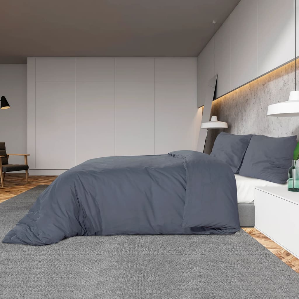 vidaXL Duvet Cover Set Anthracite 155x220 cm Cotton - OLBRIT