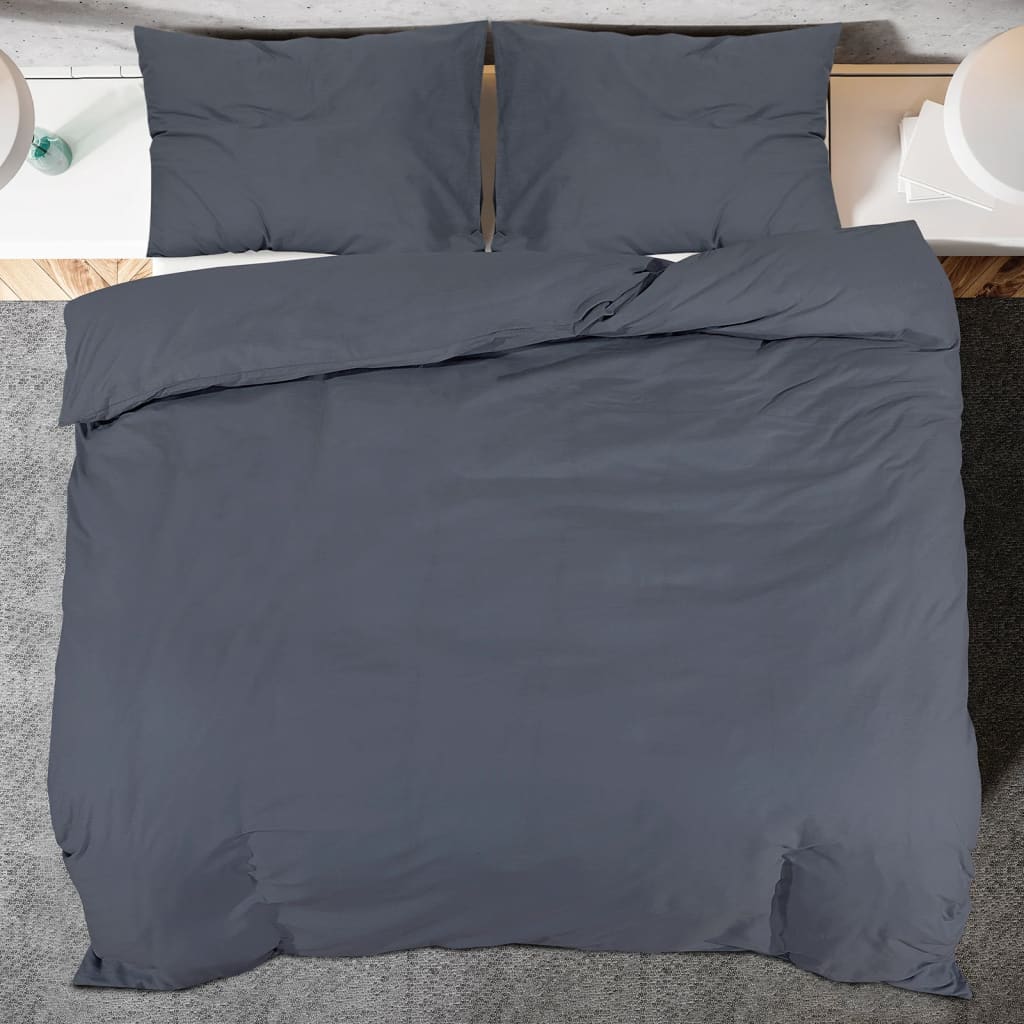 vidaXL Duvet Cover Set Anthracite 155x220 cm Cotton - OLBRIT