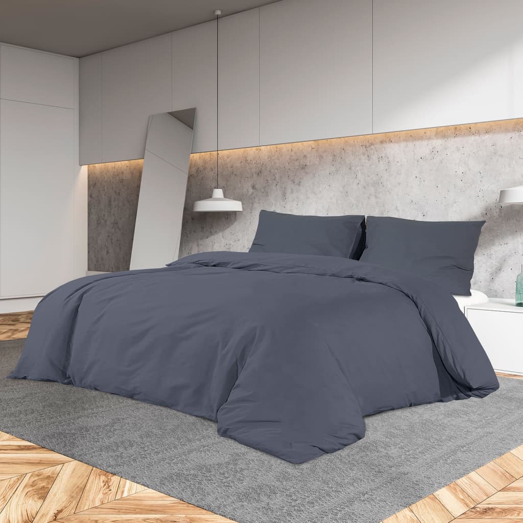 vidaXL Duvet Cover Set Anthracite 155x220 cm Cotton - OLBRIT