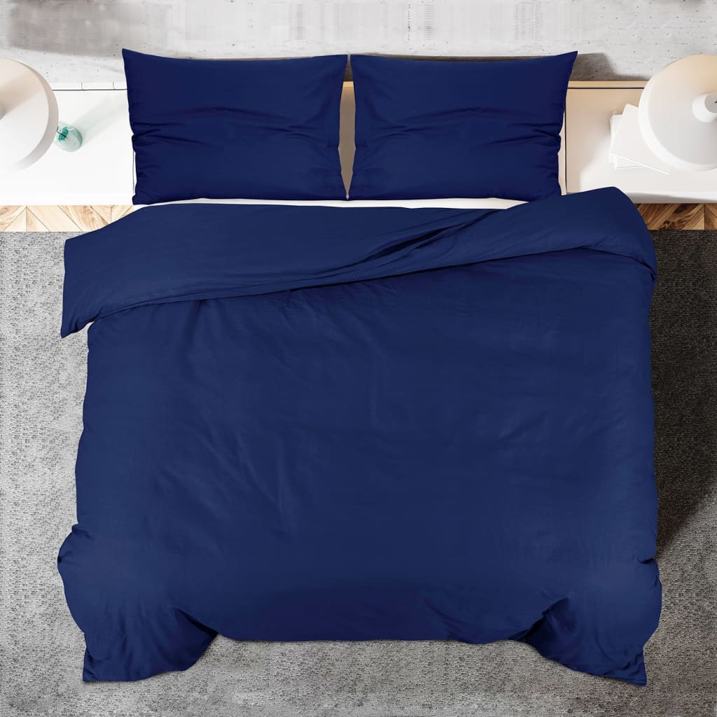 vidaXL Duvet Cover Set Navy Blue 225x220 cm Cotton - OLBRIT
