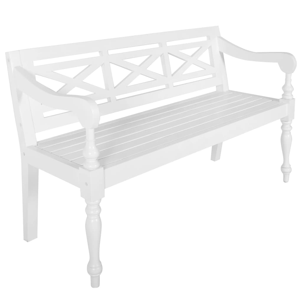 Batavia Bench 123 cm Solid Mahogany Wood White - OLBRIT