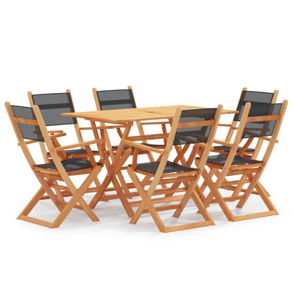 7 Piece Outdoor Dining Set Black Solid Eucalyptus Wood - OLBRIT