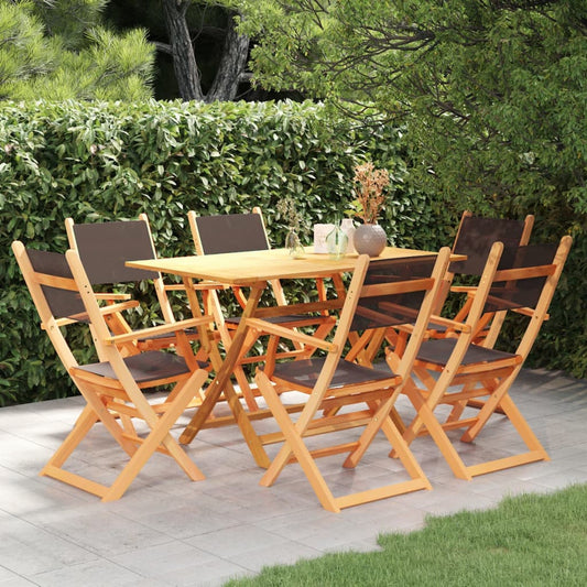 7 Piece Outdoor Dining Set Black Solid Eucalyptus Wood - OLBRIT