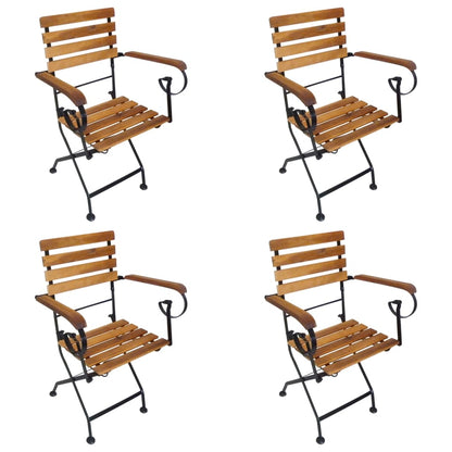 Folding Garden Chairs 4 pcs Steel and Solid Wood Acacia - OLBRIT