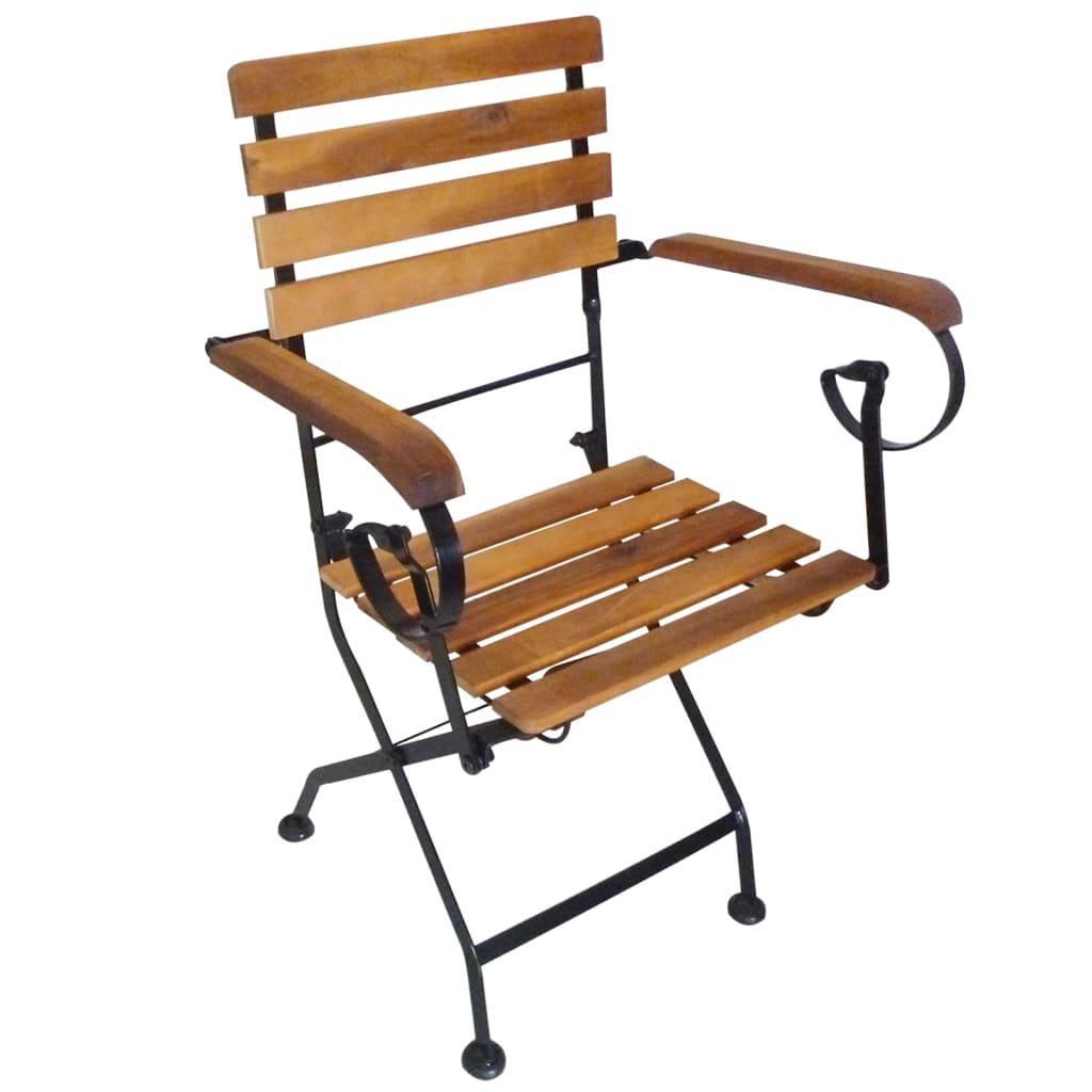 Folding Garden Chairs 4 pcs Steel and Solid Wood Acacia - OLBRIT