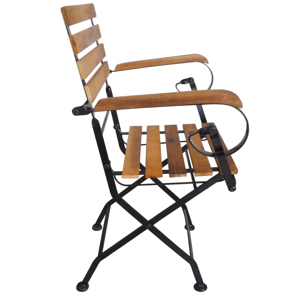 Folding Garden Chairs 4 pcs Steel and Solid Wood Acacia - OLBRIT