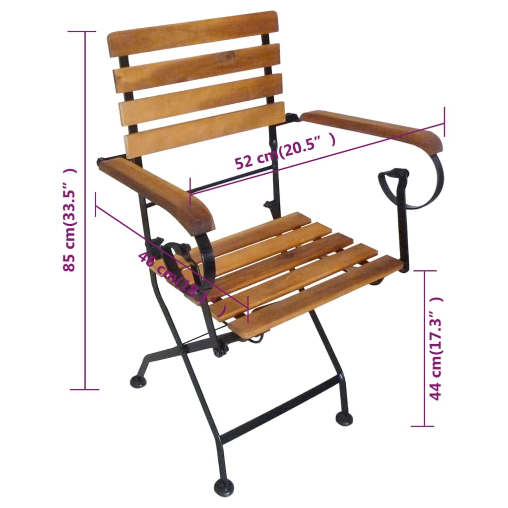 Folding Garden Chairs 4 pcs Steel and Solid Wood Acacia - OLBRIT