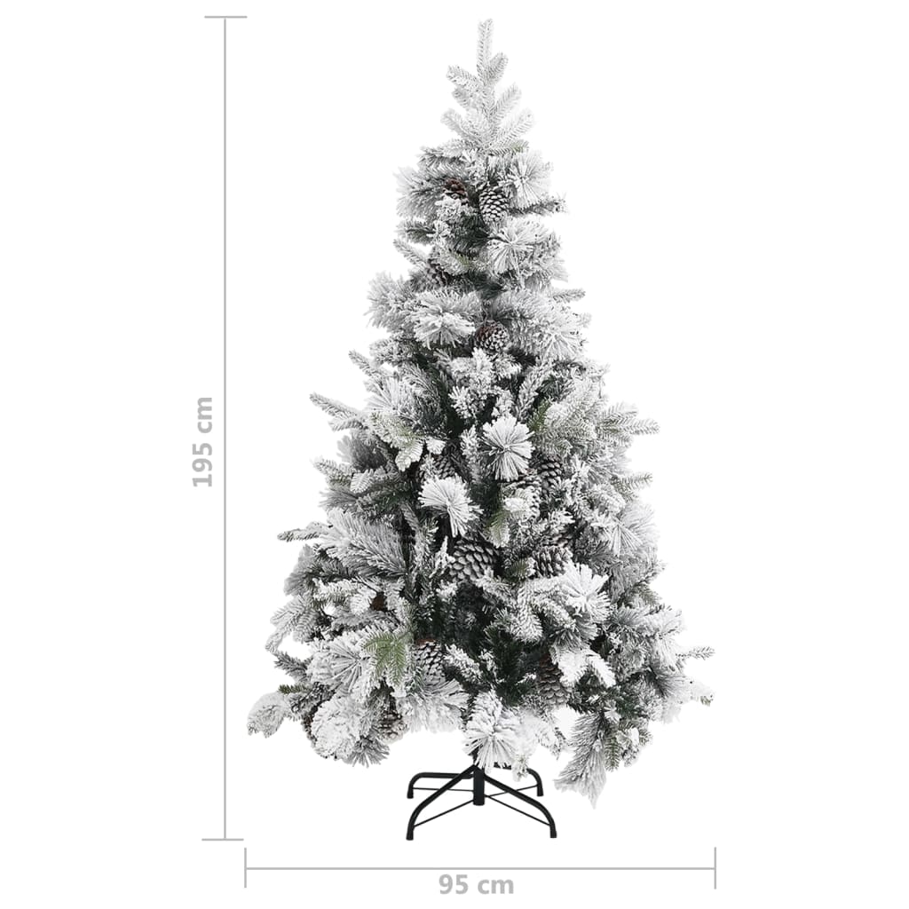Christmas Tree with Flocked Snow & Cones 195 cm PVC & PE - OLBRIT