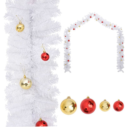 Christmas Garland Decorated with Baubles White 5 m - OLBRIT