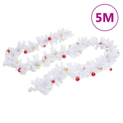 Christmas Garland Decorated with Baubles White 5 m - OLBRIT