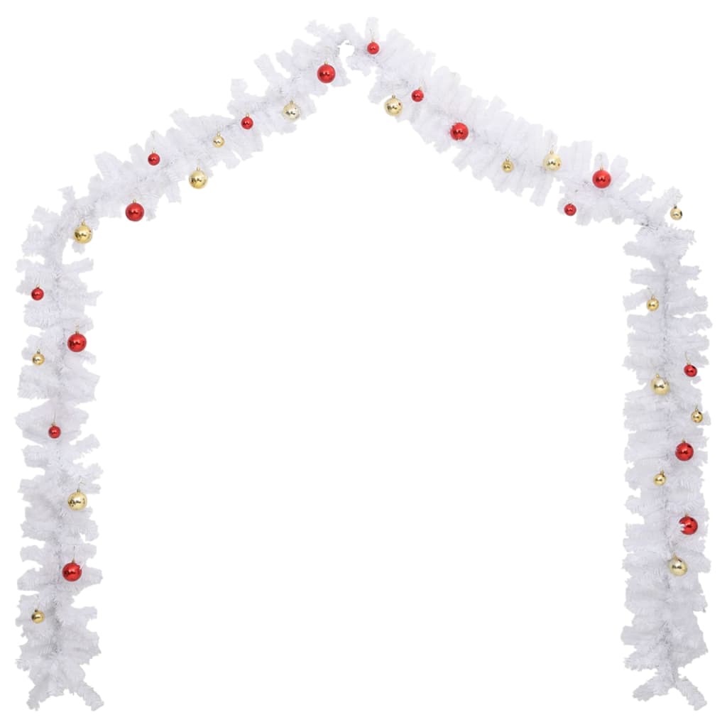 Christmas Garland Decorated with Baubles White 5 m - OLBRIT