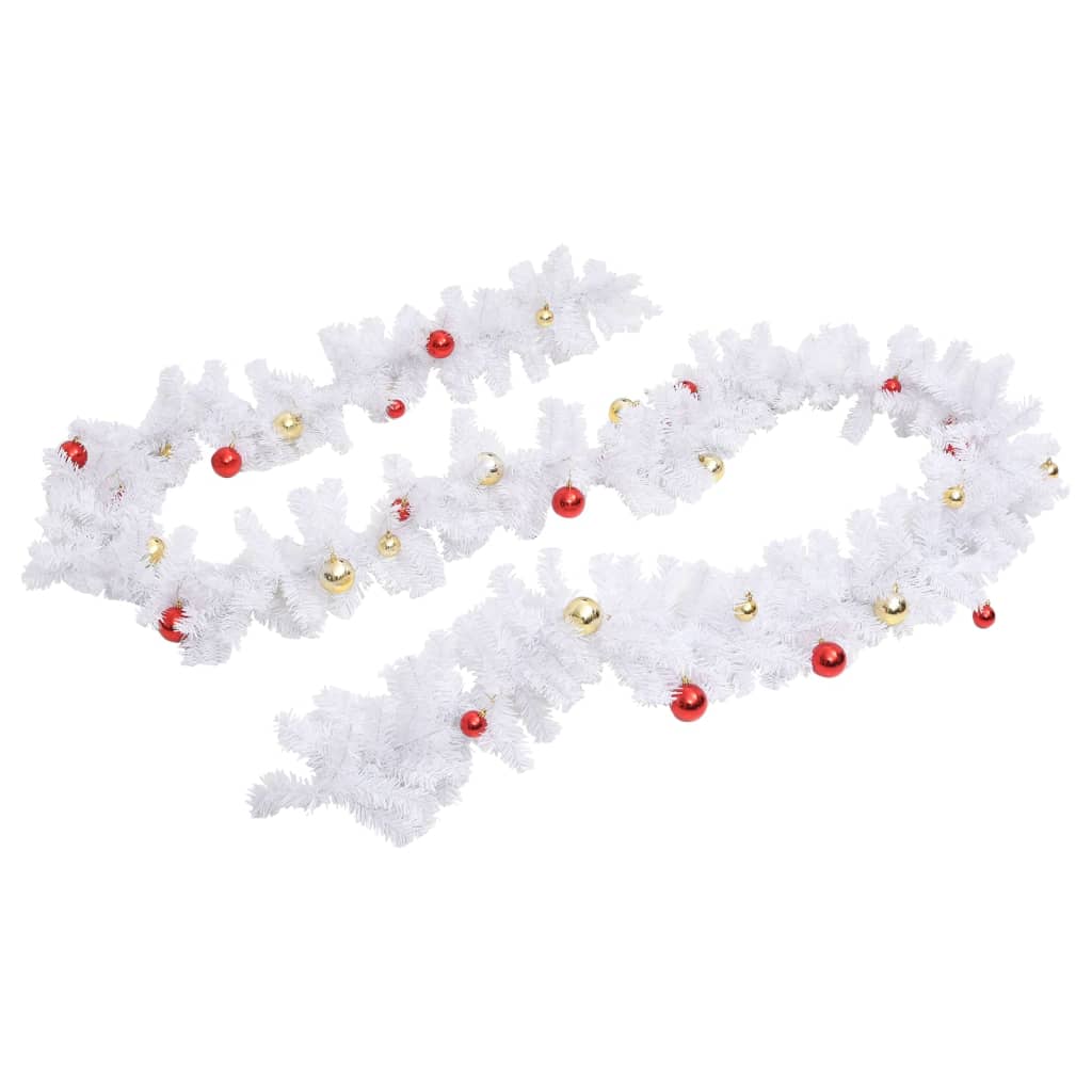 Christmas Garland Decorated with Baubles White 5 m - OLBRIT