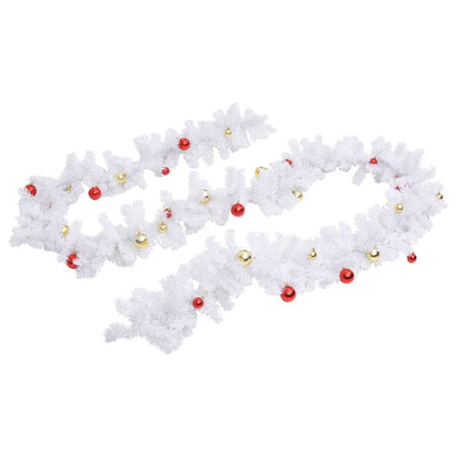 Christmas Garland Decorated with Baubles White 5 m - OLBRIT