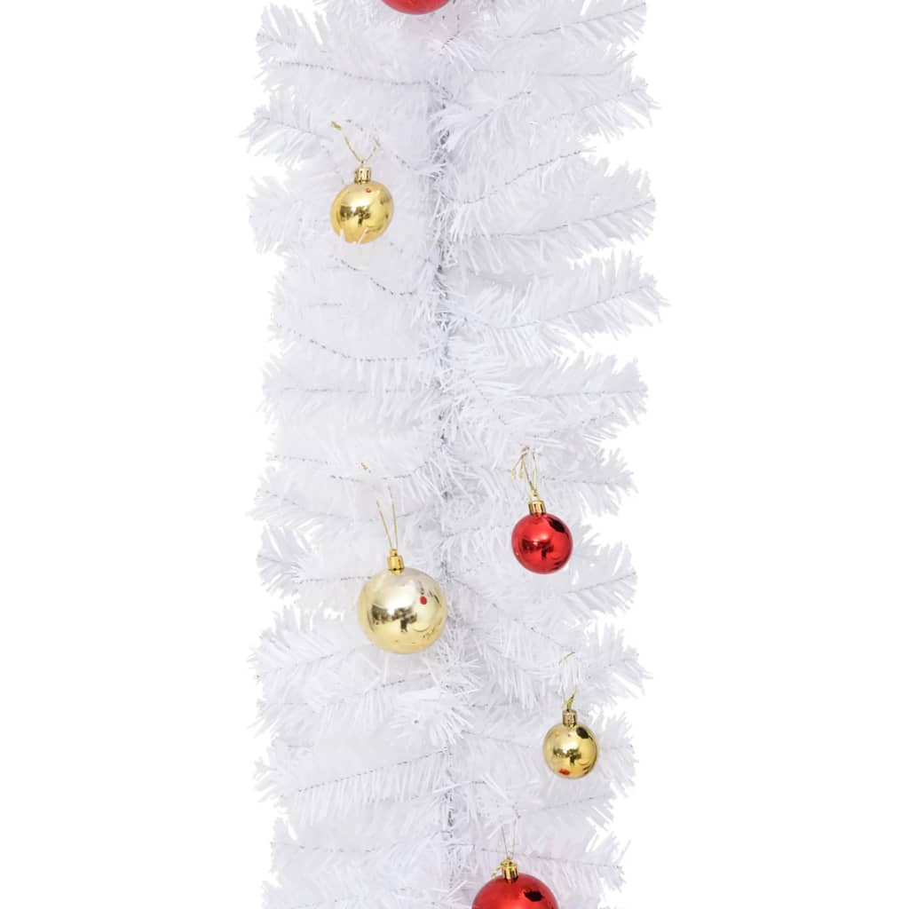 Christmas Garland Decorated with Baubles White 5 m - OLBRIT