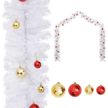Christmas Garland Decorated with Baubles White 10 m - OLBRIT
