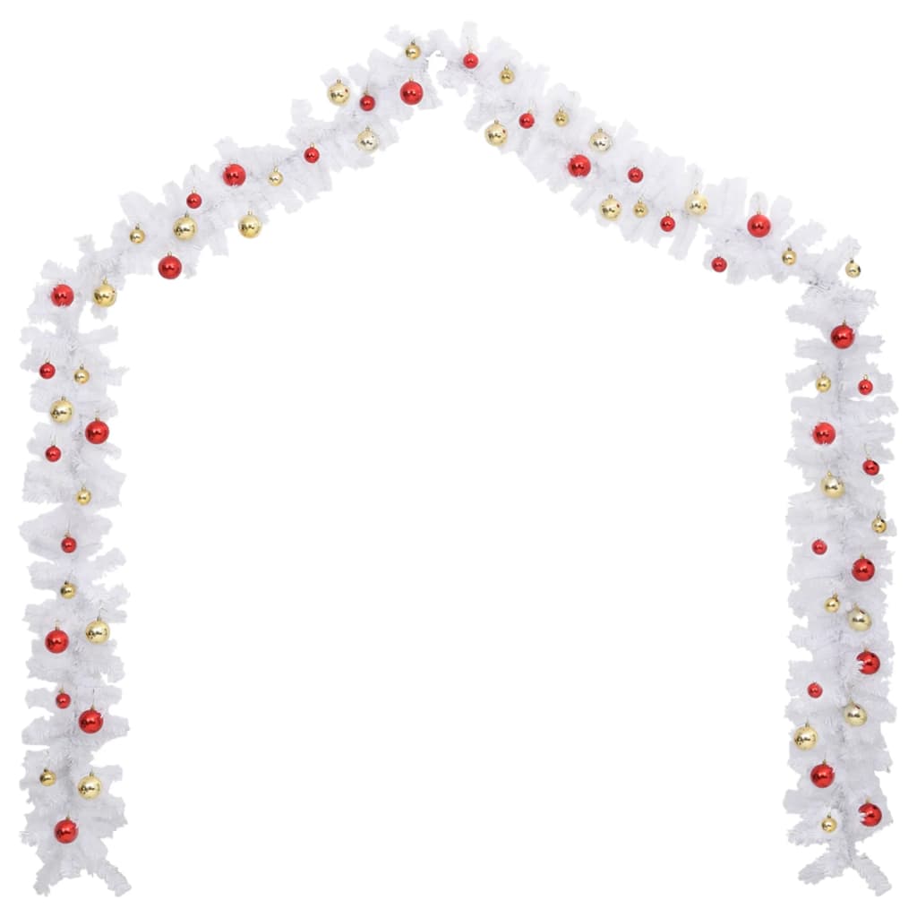 Christmas Garland Decorated with Baubles White 10 m - OLBRIT