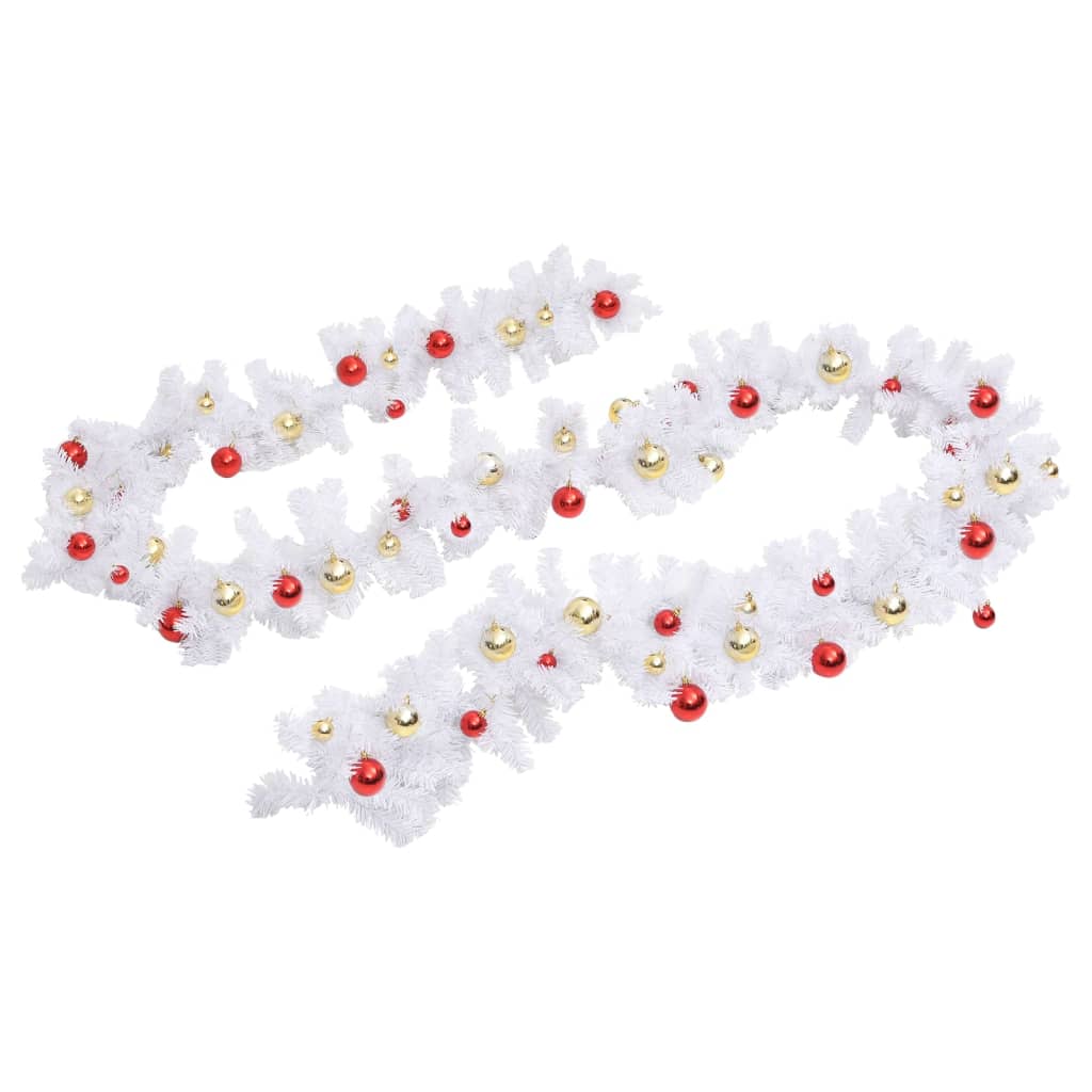 Christmas Garland Decorated with Baubles White 10 m - OLBRIT