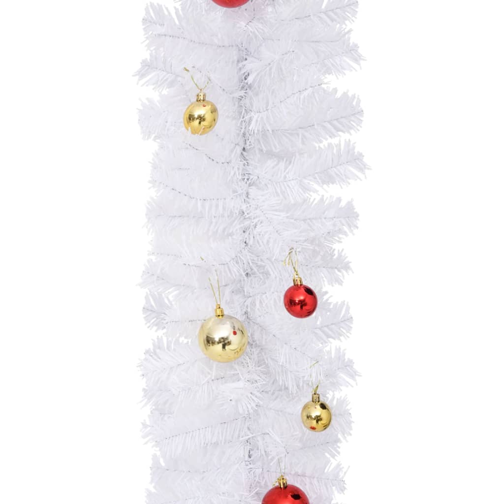 Christmas Garland Decorated with Baubles White 10 m - OLBRIT