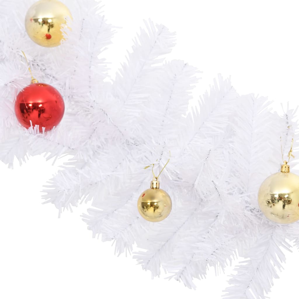 Christmas Garland Decorated with Baubles White 10 m - OLBRIT