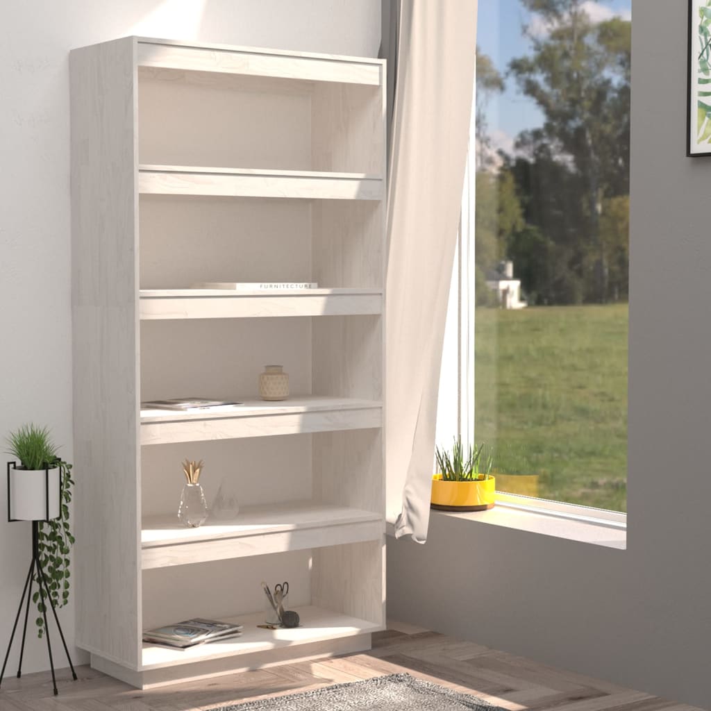 Book Cabinet/Room Divider White 80x35x167 cm Solid Pinewood - OLBRIT