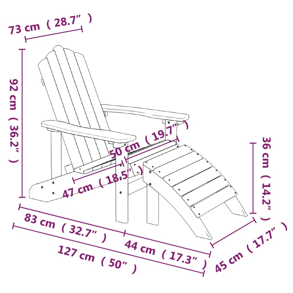 Garden Adirondack Chair with Footstool Brown - OLBRIT