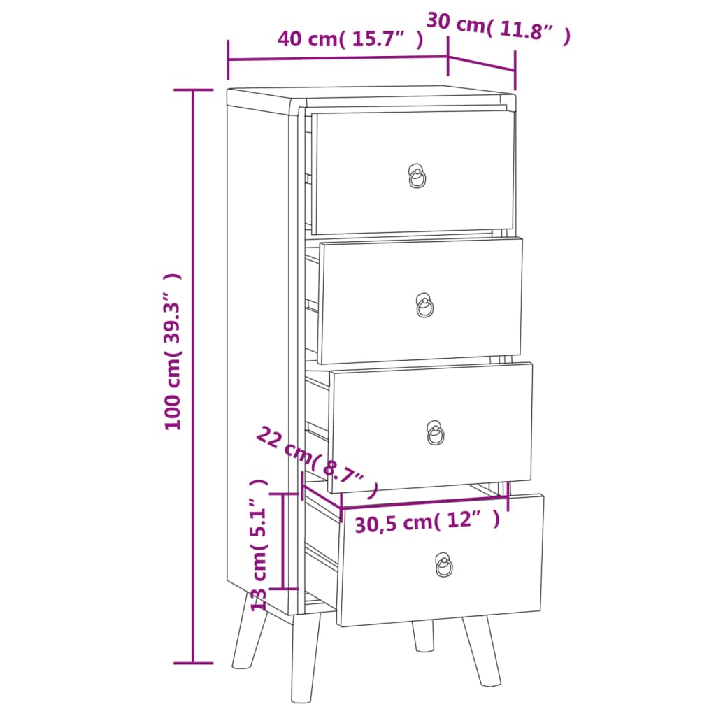 Chest of Drawers 40x30x100 cm Solid Wood Teak - OLBRIT