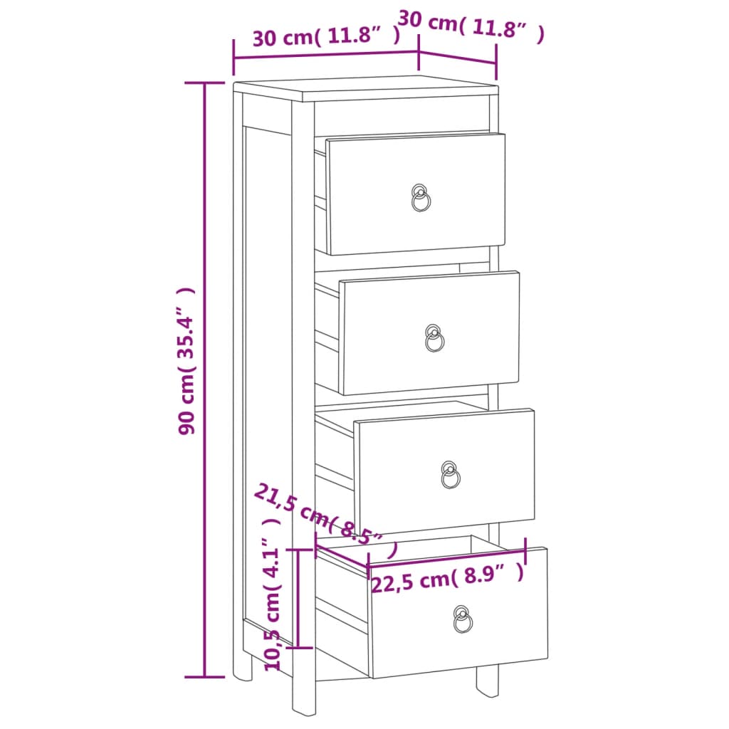 Chest of Drawers 30x30x90 cm Solid Wood Teak - OLBRIT