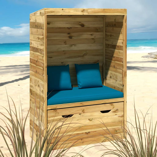 Strandkorb with Drawer 112x60x168 cm Solid Wood Pine - OLBRIT