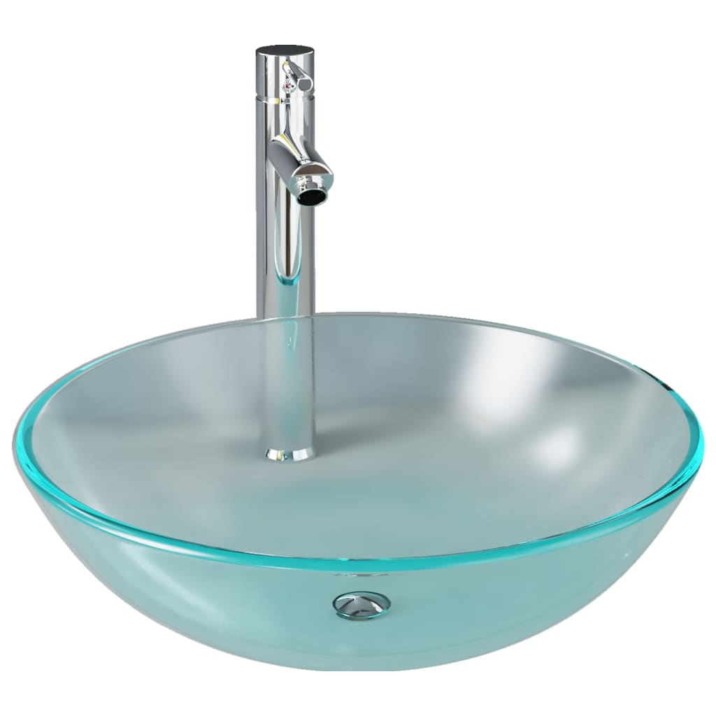 Bathroom Sink with Tap and Push Drain Frosted Tempered Glass - OLBRIT