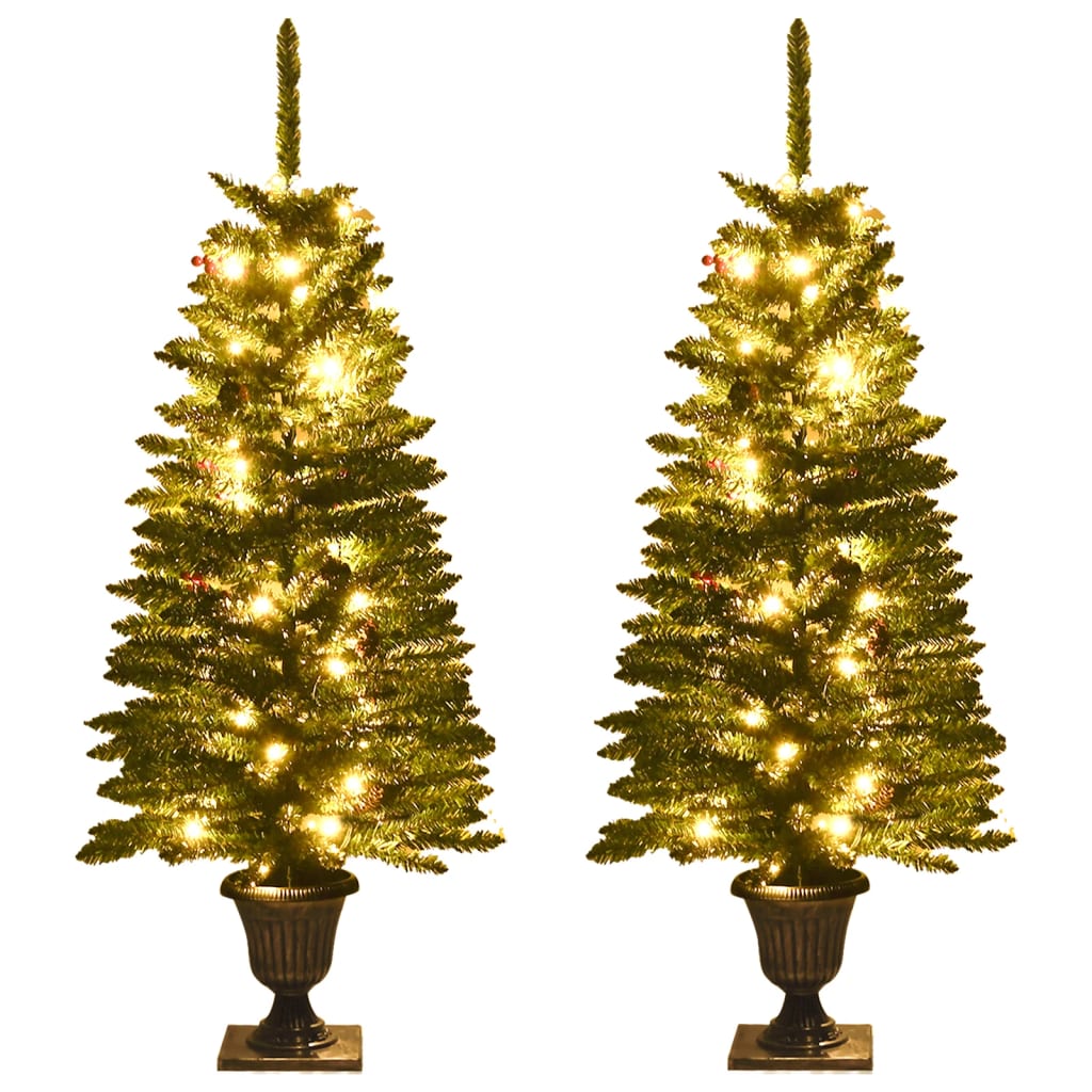 Artificial Christmas Trees 2 pcs with Wreath Garland and LEDs - OLBRIT