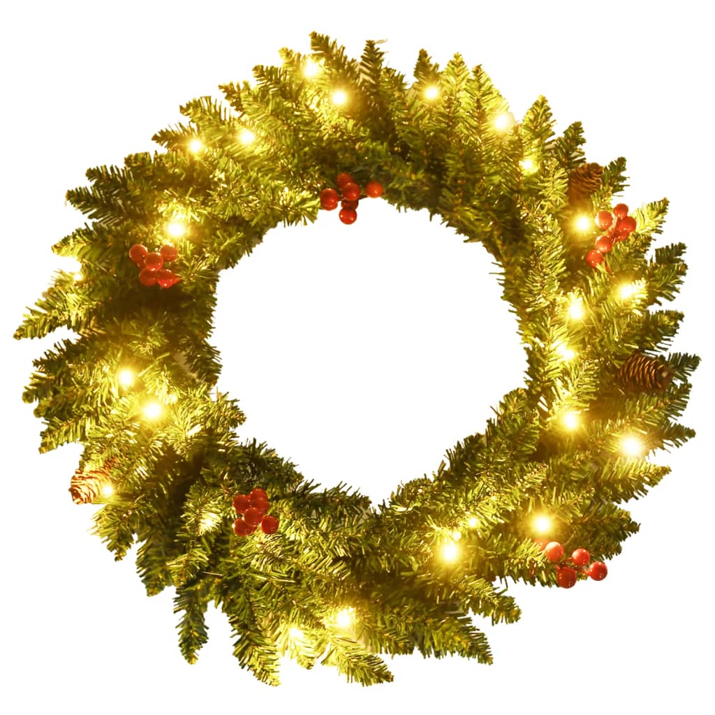Artificial Christmas Trees 2 pcs with Wreath Garland and LEDs - OLBRIT