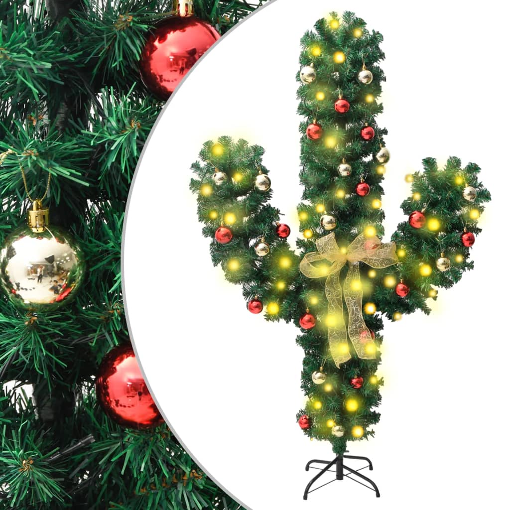 Christmas Cactus with Stand and LED Green 150 cm PVC - OLBRIT