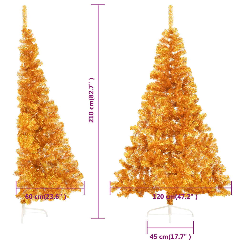 Artificial Half Christmas Tree with Stand Gold 210 cm PET - OLBRIT
