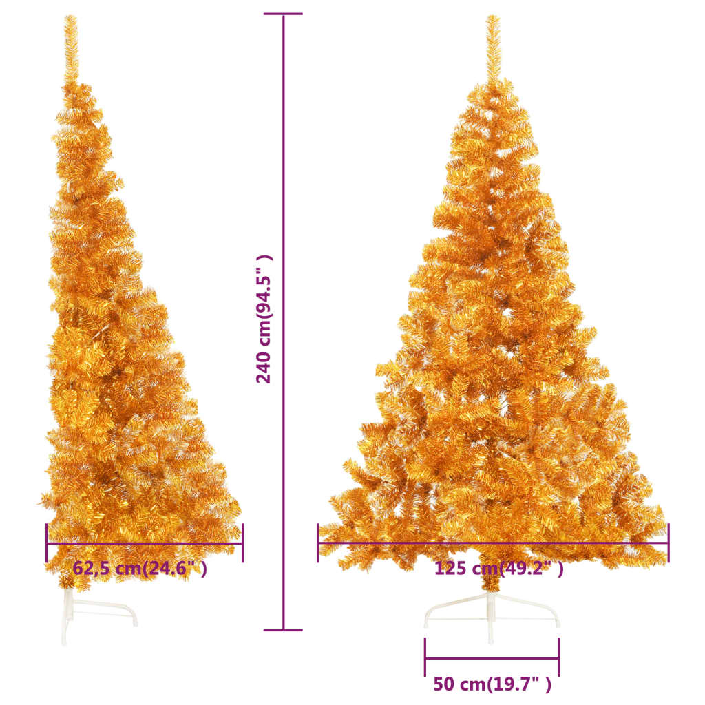 Artificial Half Christmas Tree with Stand Gold 240 cm PET - OLBRIT