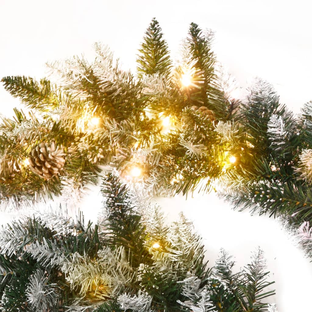 Christmas Garland with LED Lights Green 5.2 m PVC - OLBRIT