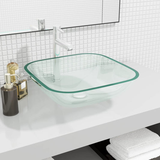 Basin Glass 42x42x14 cm Transparent - OLBRIT