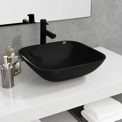 Basin Glass 42x42x14 cm Black - OLBRIT